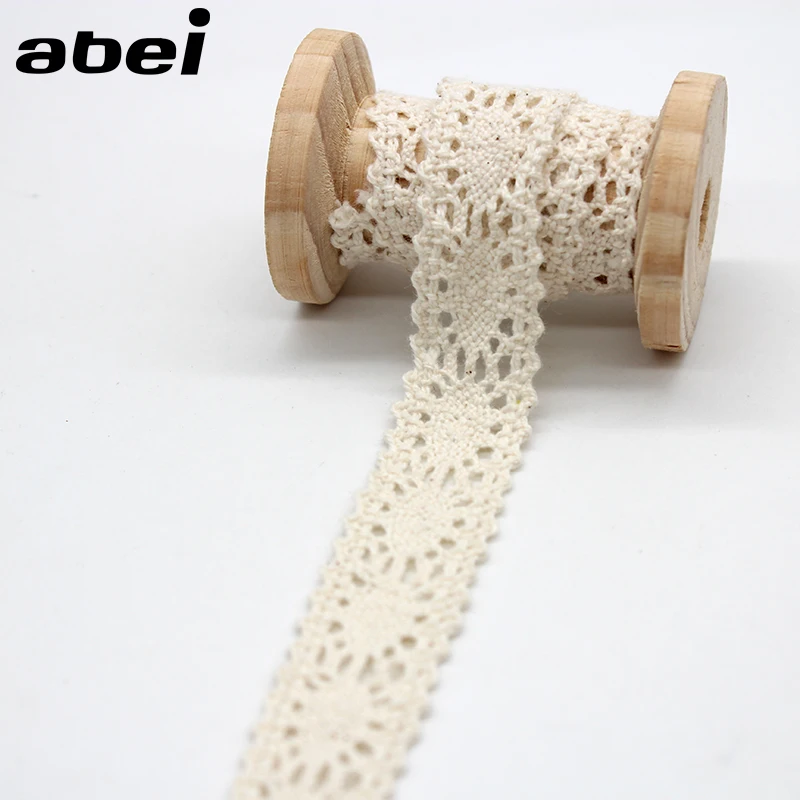 2cm 10yards/lot Embroidered Lace trims Beige Cotton Lace Ribbon for Home Wedding Clothes DIY Patchwork Handmade Sewing Material