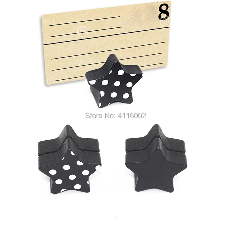 200pcs Novelty Wooden Black Star Name Card Holder Place Table Number Stand Memo Clip Wedding Party Decor