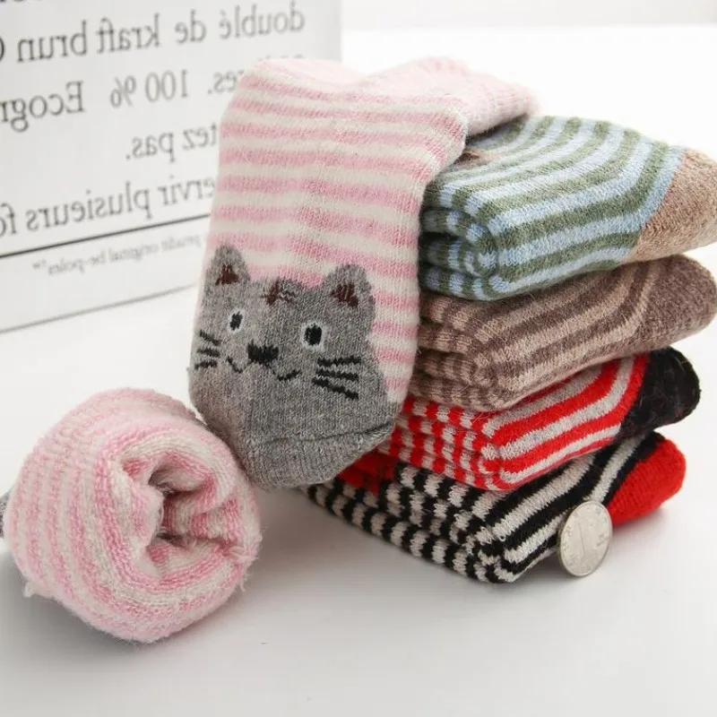 Winter Kids Socks Cotton Children Animal Socks Set Cat Cute Thick Wool Socks Lot Stripe Funny Short Baby Boys Girls Warm Soft