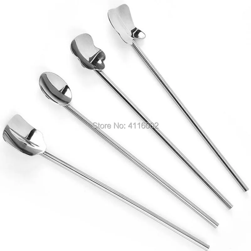 200pcs Fashion Bar Hotel Supplies Multifunctional Stainless steel Spoon Drinking Straw Stirring Rod