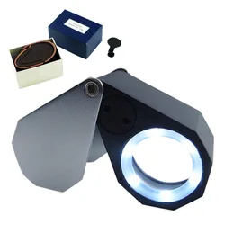 Precision Foldable 10x Magnification Triplet Optic Lens Jeweler Loupe Magnifier + 6 LED Light, 21mm