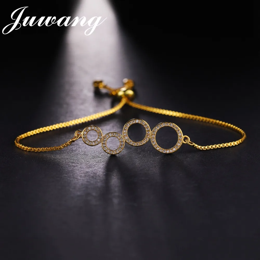 JUWANG Delicate Retro Hollow Connected Circle Bracelet Simple Personality Hot Design Pave Zirconia Metal Pulseras Brasselets