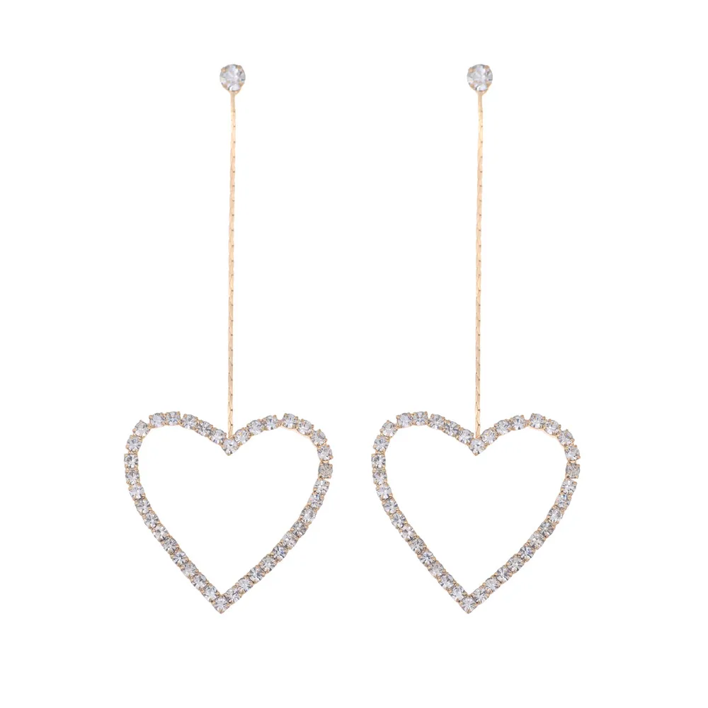 lureme Fashion Simple Gold/Silver Plated Alloy Chain with Heart Pave Crystal Long Earrings for Women Girls (er005267)