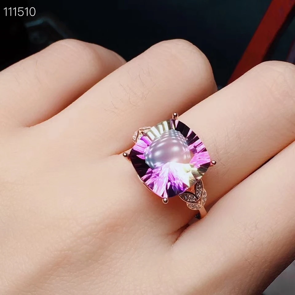 KJJEAXCMY Fine Jewelry  925 Silver-inlaid Natural Ametrine Square Women Ring Support Detection