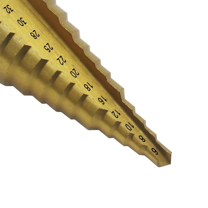 6-35มม.ขนาดใหญ่ HSS เหล็กขั้นตอนเจาะกรวย Countersink Titanium Bit Set Hole