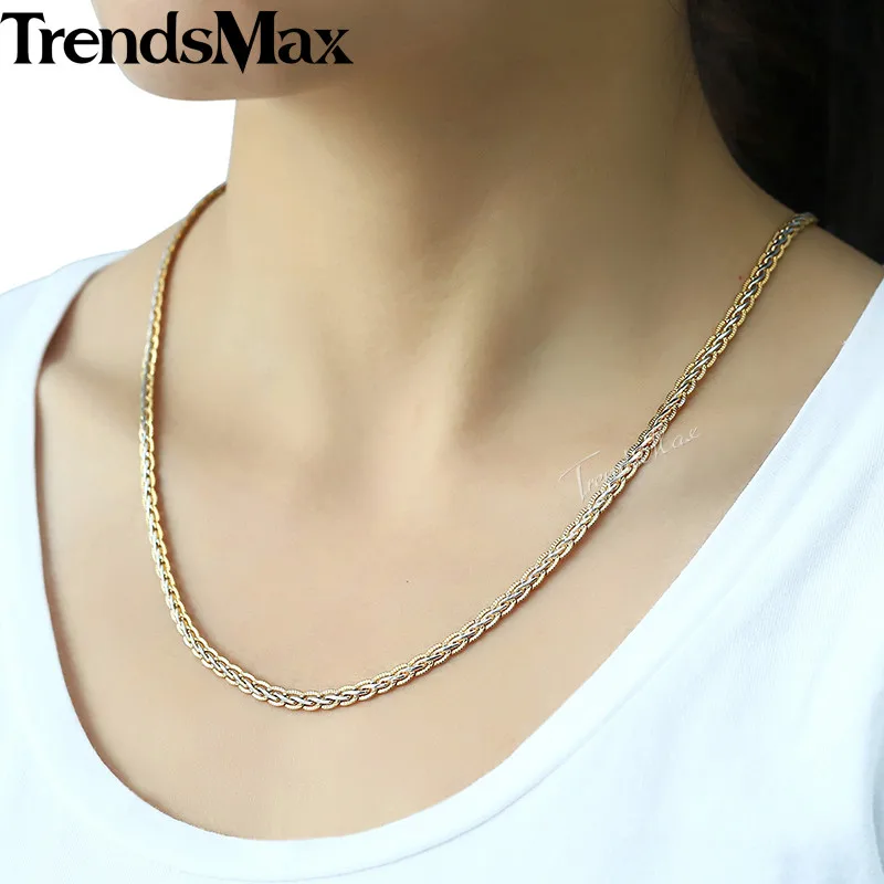 4mm Necklace For Women Men Gold Color  Necklace Wheat Link Chain Fashion Jewelry Gift GN411