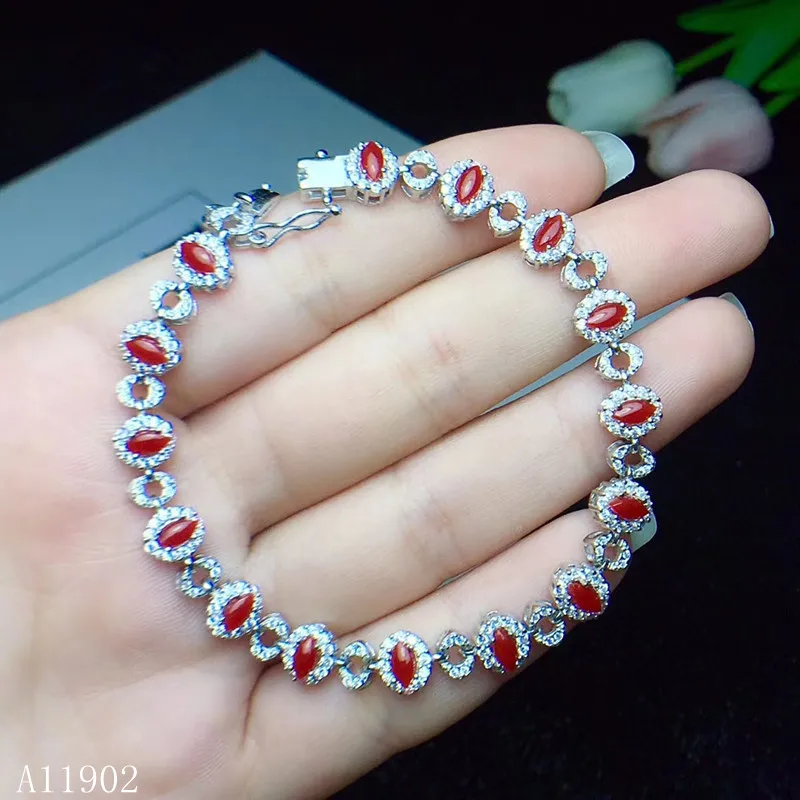 

KJJEAXCMY fine jewelry 925 sterling silver inlaid natural gemstone red coral ladies bracelet support inspection