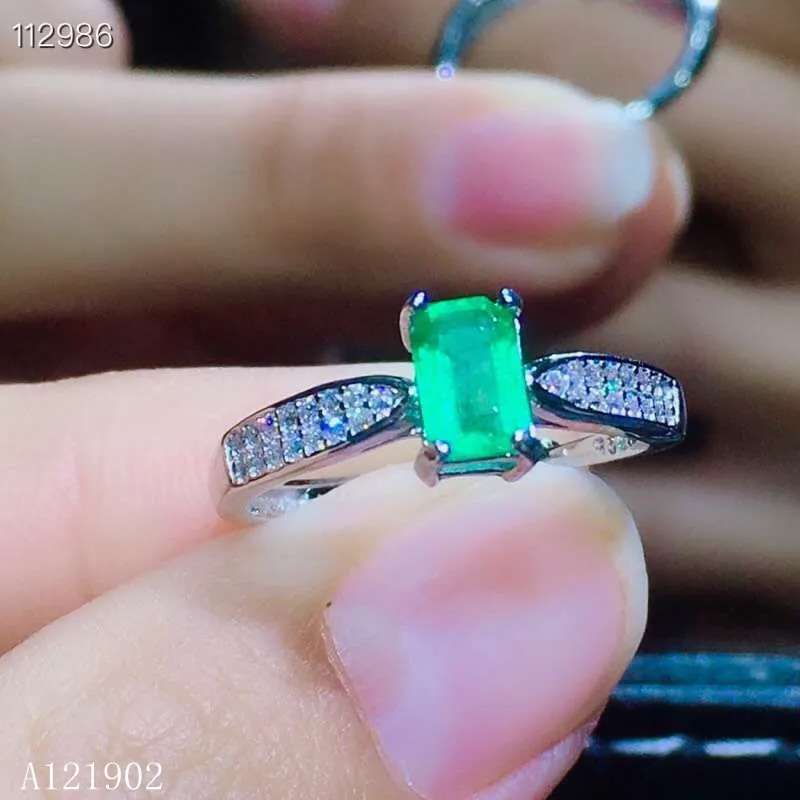 KJJEAXCMY Boutique Jewelryar 925 Silver-inlaid Natural Gem Emerald Girl Ring Support Detection