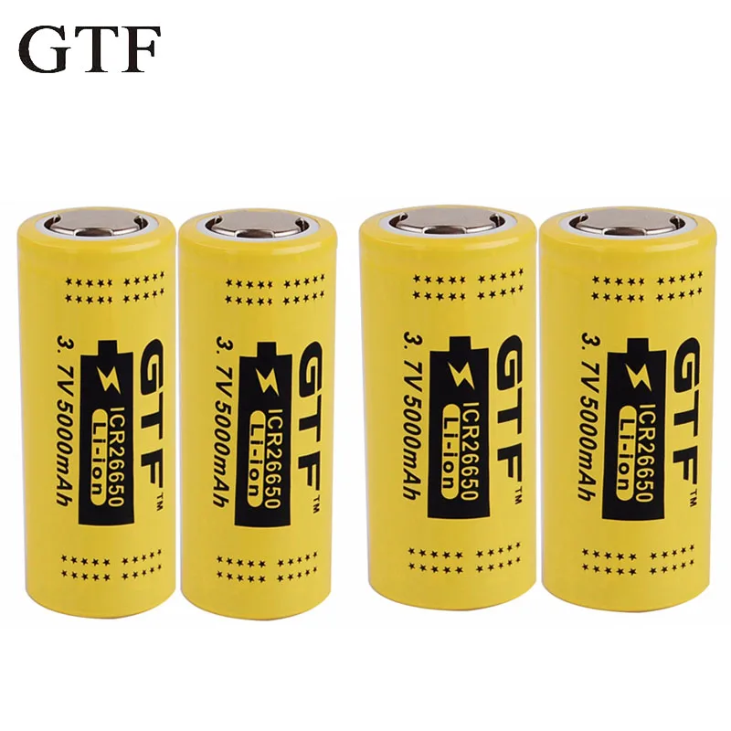 

GTF 4 pcs Original 26650 Lithium 5000 mAh Rechargeable li-on Battery for Electronic Cigarette VS 18650 Rechargeable Batteries