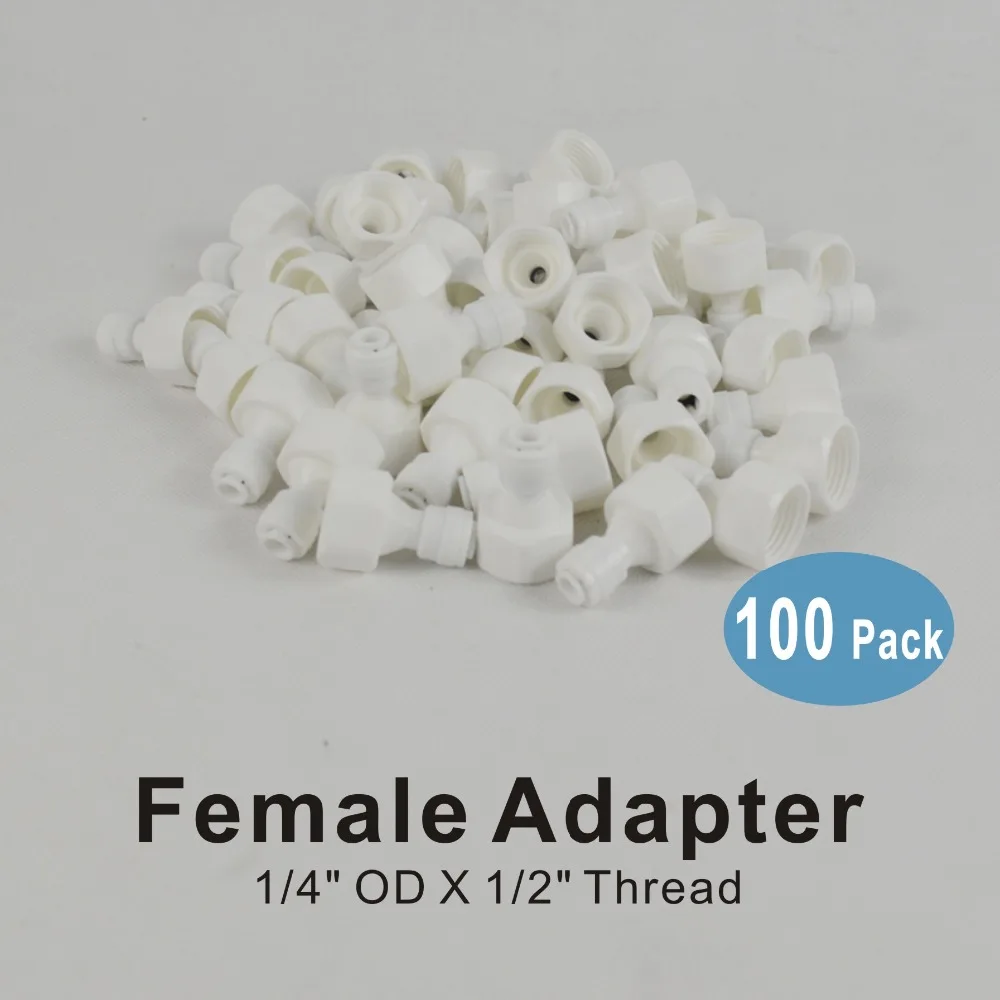 100 PACK OF Female Adapter 1/2-Inch Thread x 1/4-Inch Quick Connect Fitting parts for Water Filters and RO Systems