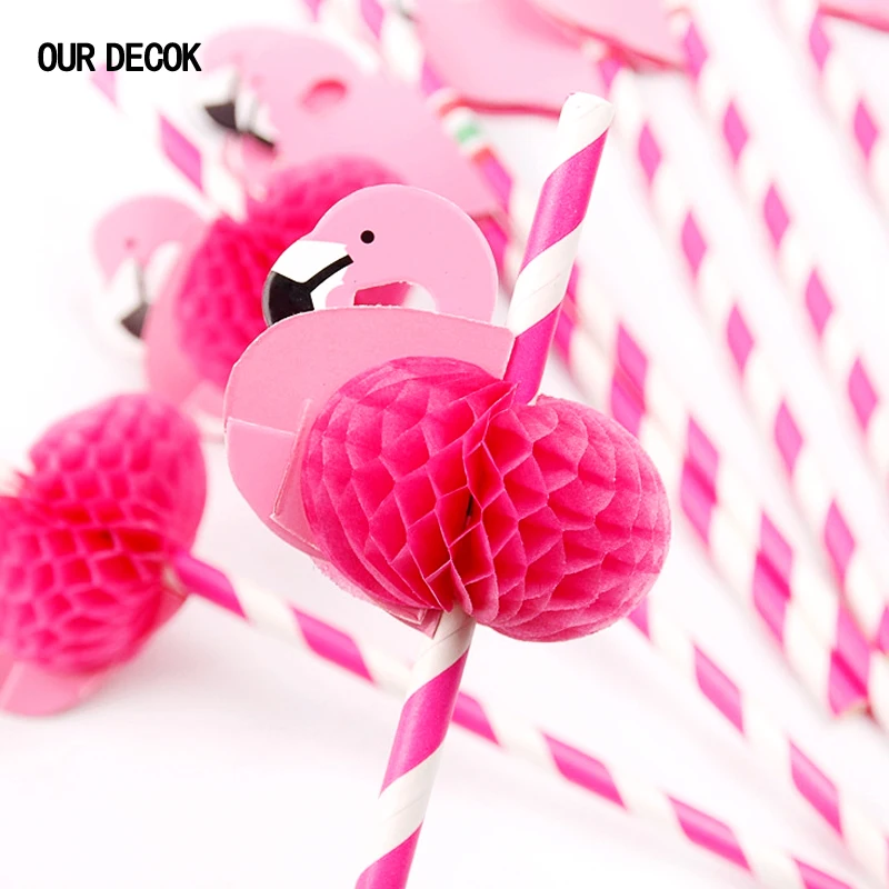 20PCS Flamingo Straw 3D Straw Bendy Flexible paper Drinking Straws Kids Birthday Wedding Pool Hawaii Party Decoration Supplies