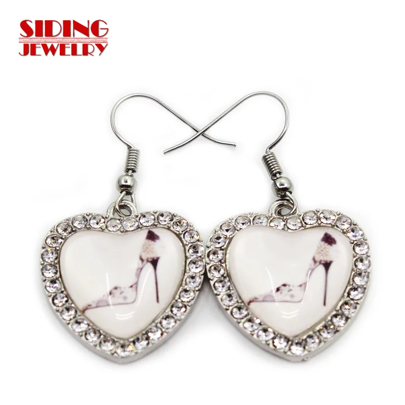 2018 New Arrival 5pair/lot High Heeled Shoes Style 2 Crystal Heart Earring Earrings Charms Fashion Pendientes DIY Jewelry Charms