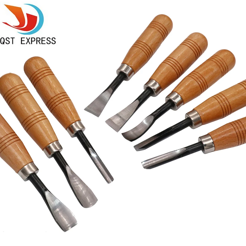 8Pcs/set QST EXPRESS Dry hand Wood Carving Tools Chip Detail Chisel set Knives tool