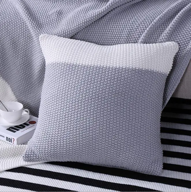 45*45cm grey white wool thread knitted cushion cover pillowcase decorative warm throw pillow cover for lumbar cushion case