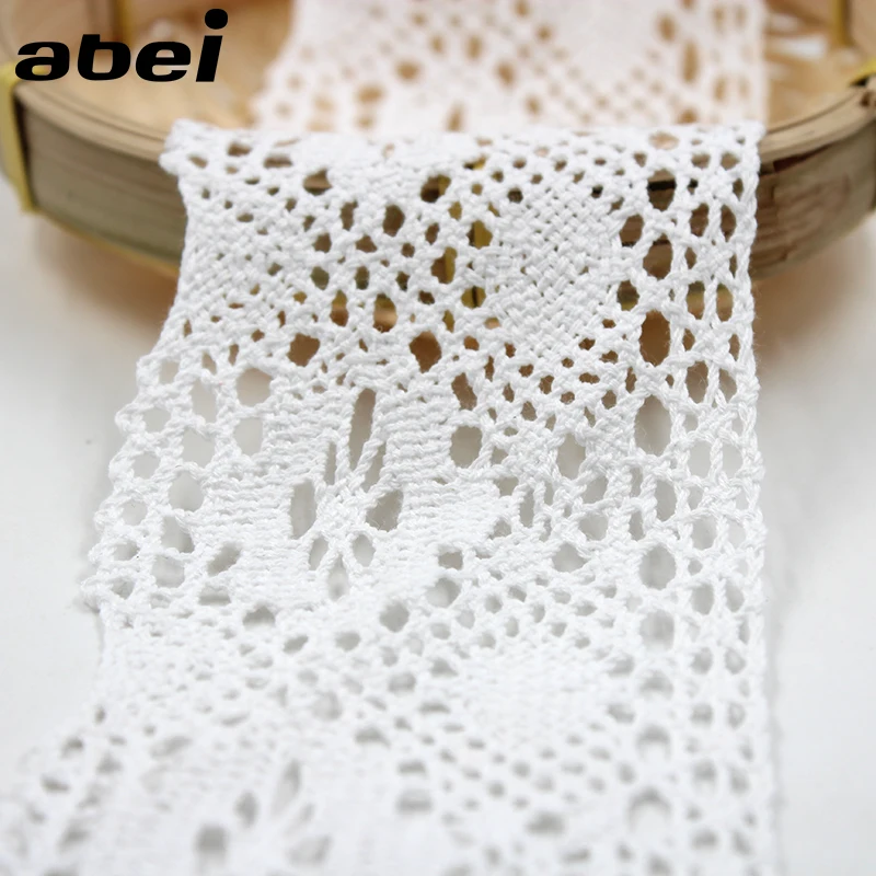 2yards/lot 7.5cm wide Cotton Embroidered Lace Trims White Cotton Lace Ribbon Tablecloth Sofa Sweater Wrapping Edge Home Decors