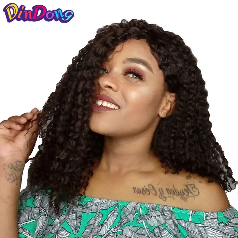 DinDong 18 Inch Medium Kinky Curly Wig Black Brown Synthetic Hair Wigs for Women Hair Product African Hairstyle  4 Colors Availa