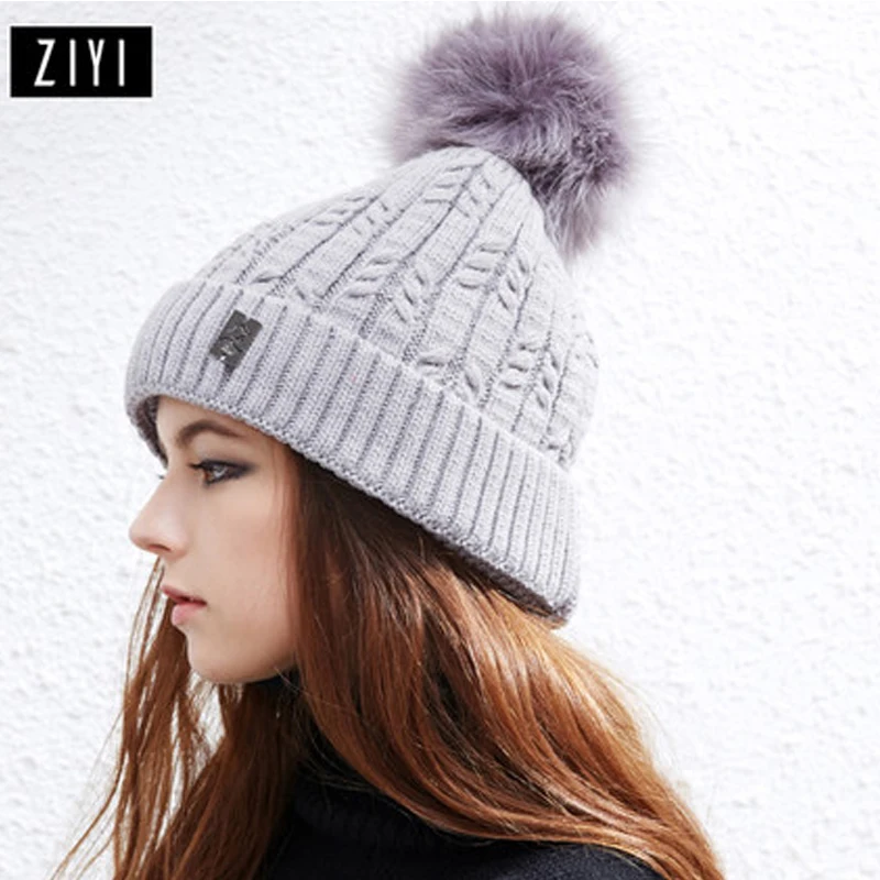 

Thick Warm Double Knitted Hat ,Women Winter Fashion bonnet beanie caps,solid warm Fur Pompom Cap For female