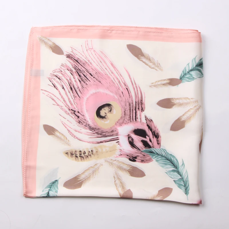 Luna&Dolphin Spring Women Square Scarf 60x60cm Pink Feather Chiffon Silk Grey Green Wrist Towel Headbands Bandana Neckerchief