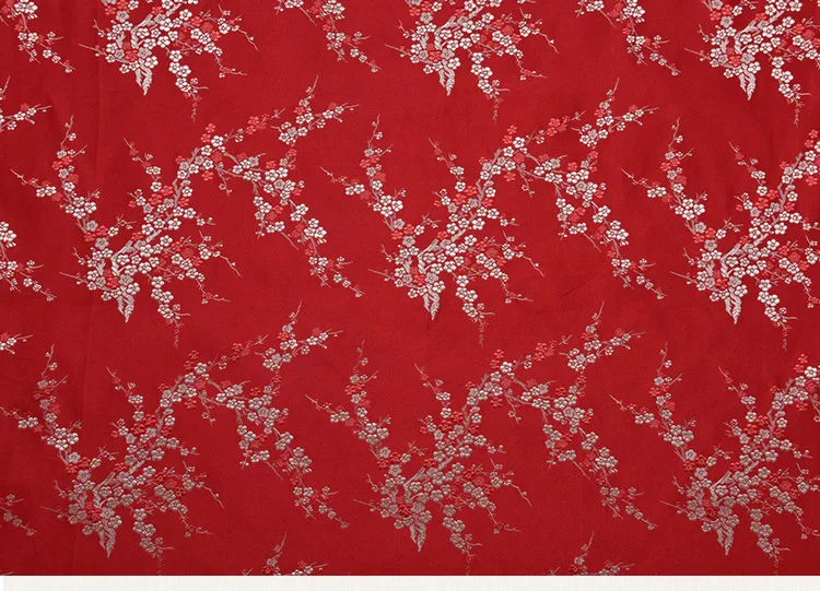 new arrival polyester brocade red plum blossom fabric for felt patchwork tissue telas dress skirt bed sheet cos play 100x75cm