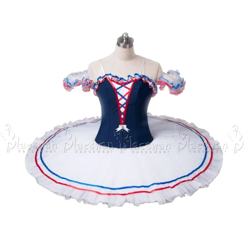 

White and Navy Hooks and Eyes Fastening Flames Of Paris Classic Dance Costume Professional Ballet Tutu BT636