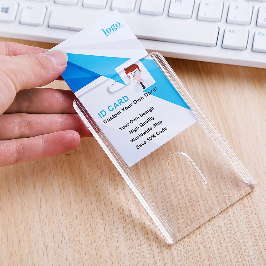 Clear Acrylic Exhibition ID Card Holder Transparent Staff Badge Holder Without Lanyard Office Electronics