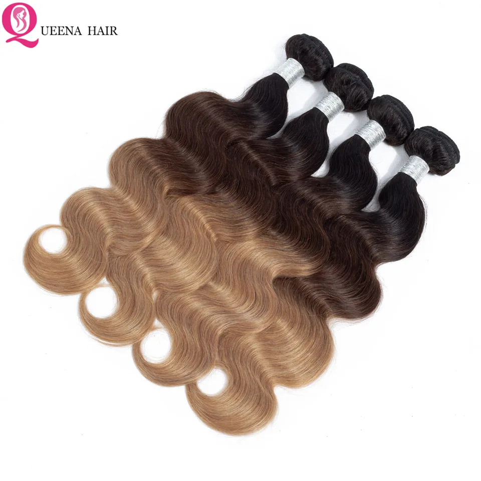 Fasci di capelli umani Ombre capelli ondulati economici 3/4 fasci colorati 1B/4/27 fasci di tessuto brasiliano a tre tonalità capelli pieni e spessi