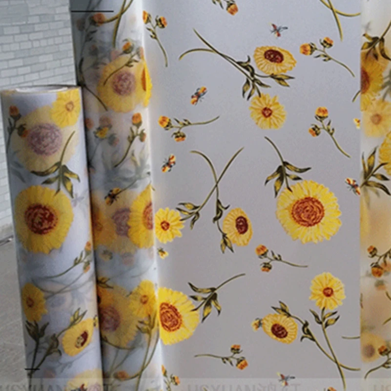 Colorful Sunflower Window Film, Static Cling, Transparency, Sunscreen, Bathroom Scrub, Stain Glass, Width 40-90 cm * 200cm