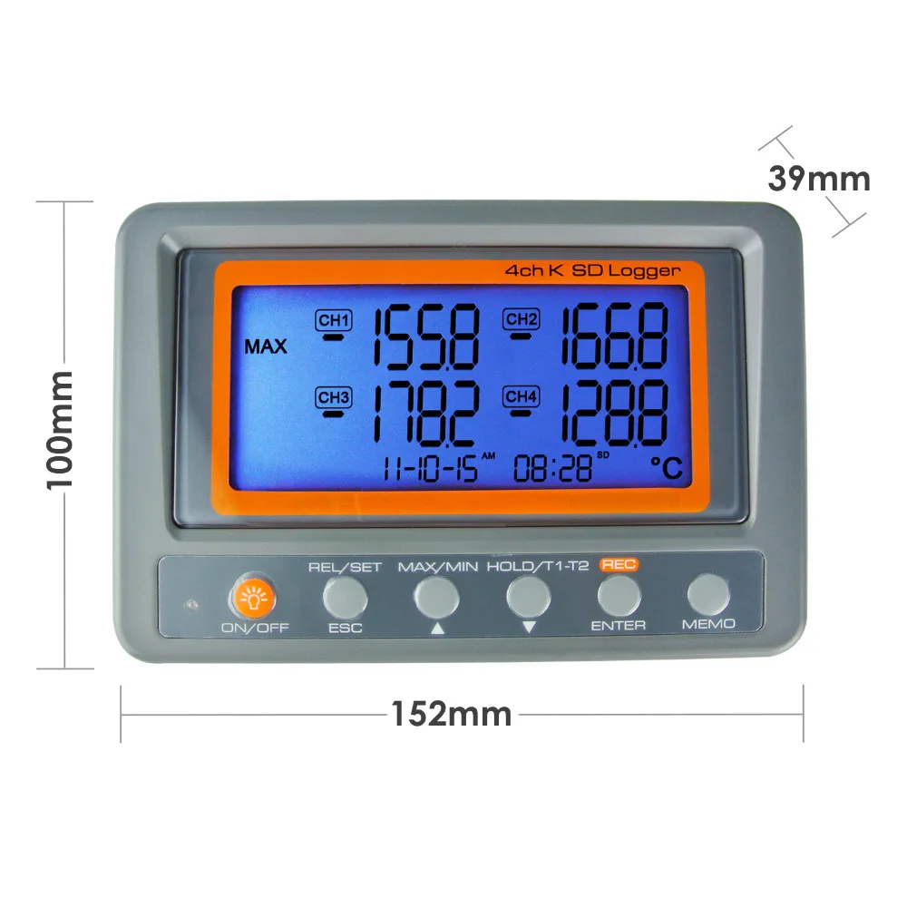 Wallmount Digital 4 Channel -328-2498 degree C/F K-Type Thermocouple 8GB SD Card Temperature Thermometer Logger