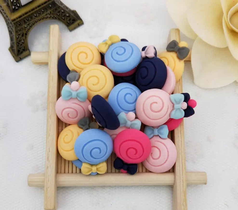 50pcs Resin Matte Bow Lollipop Flatback Beads For Scrapbooking Craft Diy Hair Clip Figurines Headwear Cellphone Decoration