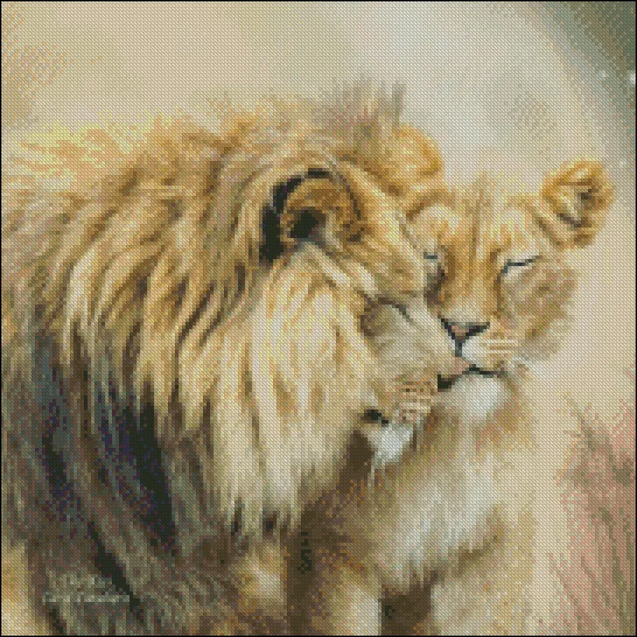 Embroidery Counted Cross Stitch Kits Needlework - Crafts 14 ct DMC Color DIY Arts Handmade Home Decor - Lion Kiss