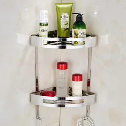 Corner Shelf with Towel Hook, Bathroom Shower Basket, Kitchen Organizer Holder, Drill-free Mounted, SUS304 Stainless Steel