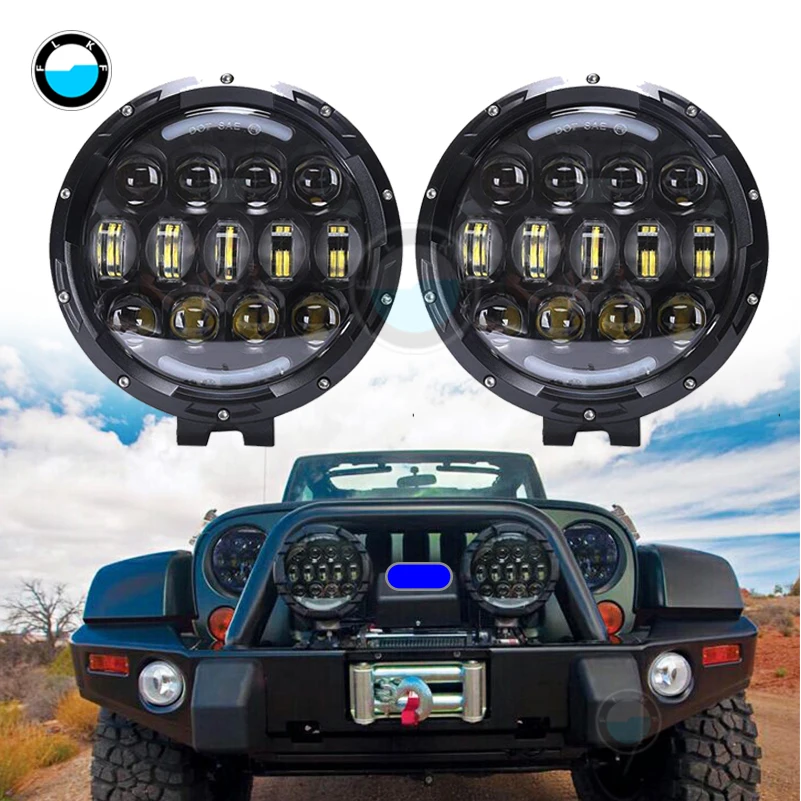 2 pcs high quality  05W led work light 7 inch round led headlight bumper light for jeep wrangler land rover Construction, Campi