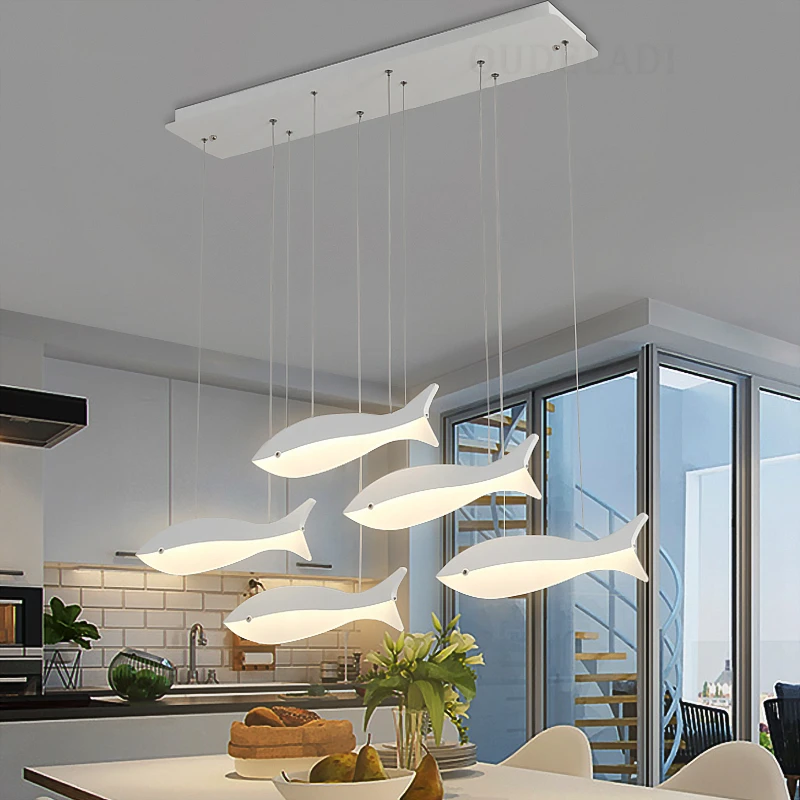 Modern LED Chandelier For Living Room Dining Room Kitchen Home Pendant Lamp White Acrylic fish shape Ceiling Hanging Light