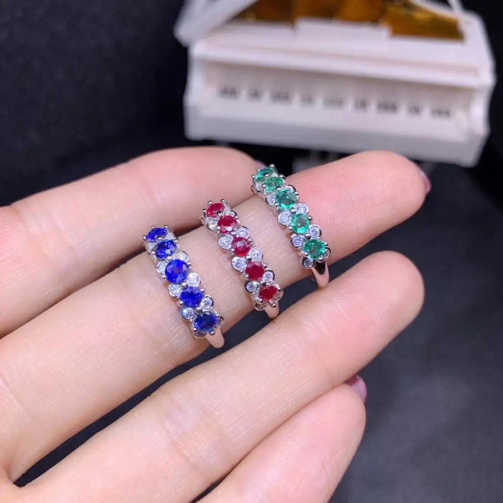 KJJEAXCMY boutique jewelry 925 sterling silver inlaid natural ruby sapphire emerald female ring support detection