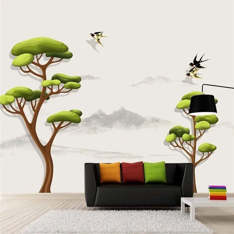 

Relief New Chinese Nordic Simple Money Tree Wall Decorative painting Specializing in the production of wallpaper Mural Custom ph