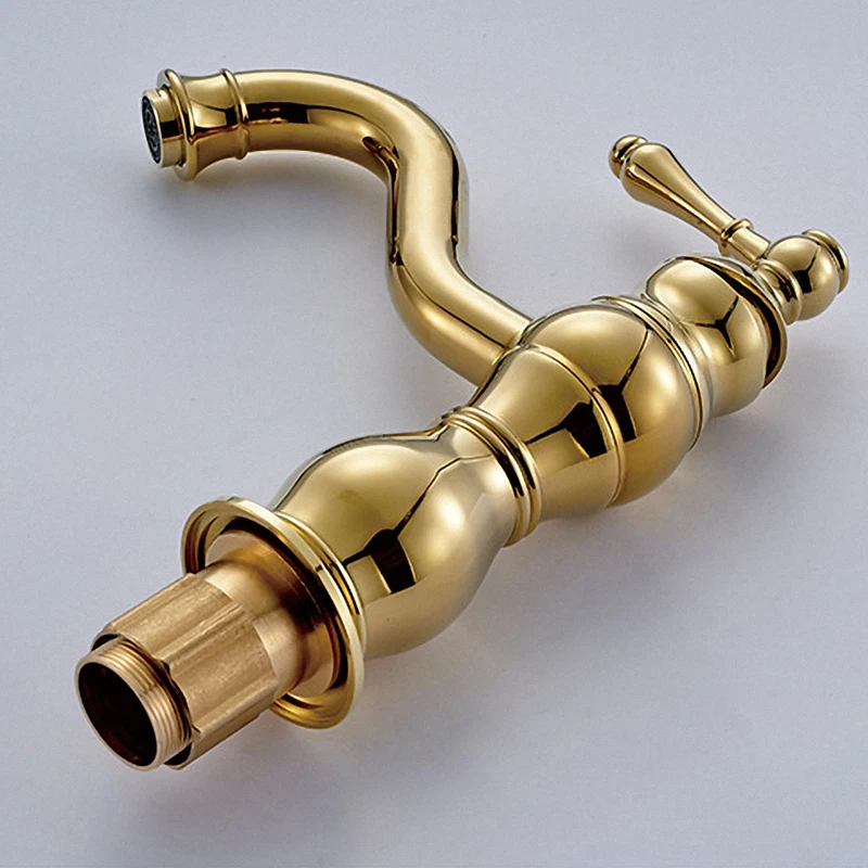 European Luxury Bathroom Faucet Modern Polished Gold Basin Faucet Single Hole Single Holder Deck Mounted Sink Faucet