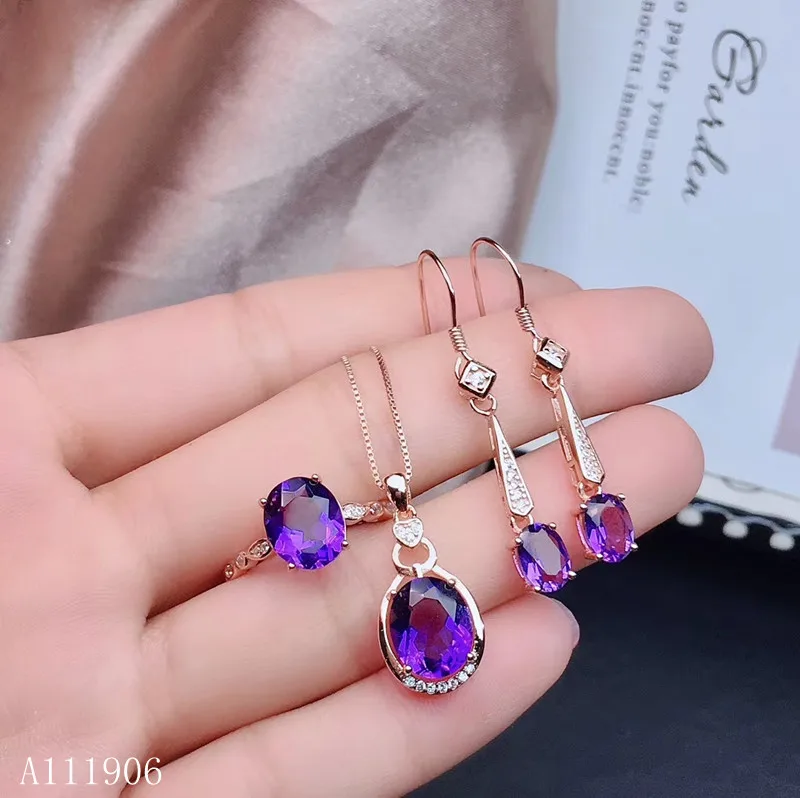 

KJJEAXCMY boutique jewelry 925 sterling silver inlaid amethyst gemstone female ring pendant necklace earrings new luxury