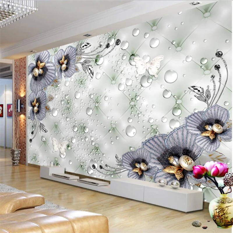 wellyu Premium luxury pearl silk water flower TV background wall custom large mural home decor wallpaper  papel de parede