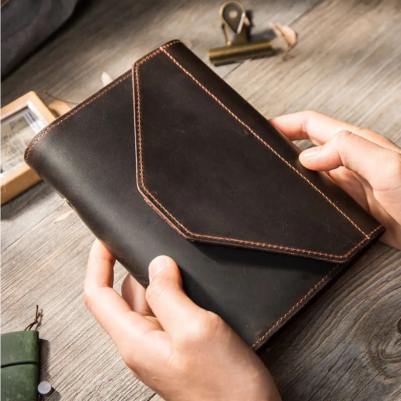 Yiwi Handmade Retro Tri-fold Bag  Genuine Leather Planner A6 Loose Leaf Diary Binder Notebook