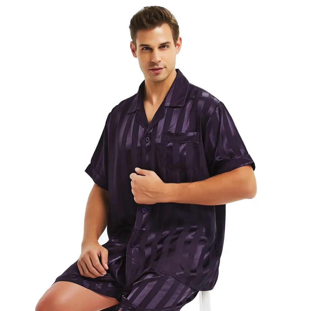 Mens Silk Satin Kurze Pyjamas Set Pyjama Pyjama Set Nachtwäsche Set S, M, L, XL, 2XL, 3XL, 4XL