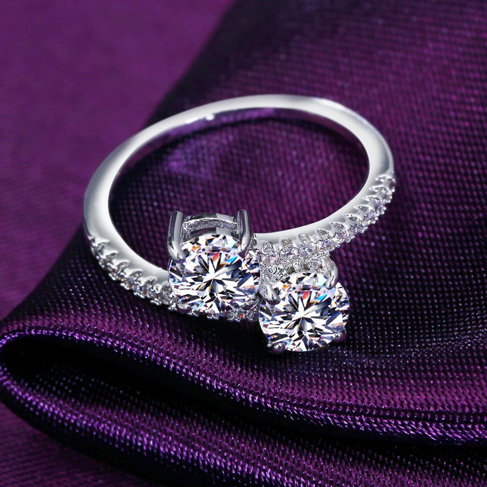 DreamCarnival 1989 Luxury Sparkling CZ Wedding Ring Band Elegant Drop Shipping Rhodium Color Twisted Mujeres Anillos SJ35692R