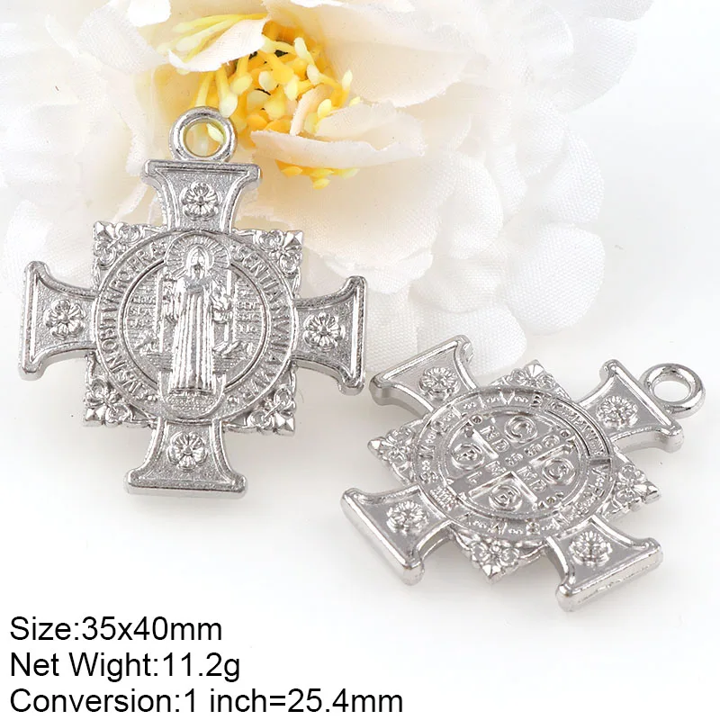 2 Color Medal Of Saint Benedict In Cross Jesus Christian Jewelry Crosses Charms St Benedict Crucifix Pendants For Pendants Neck