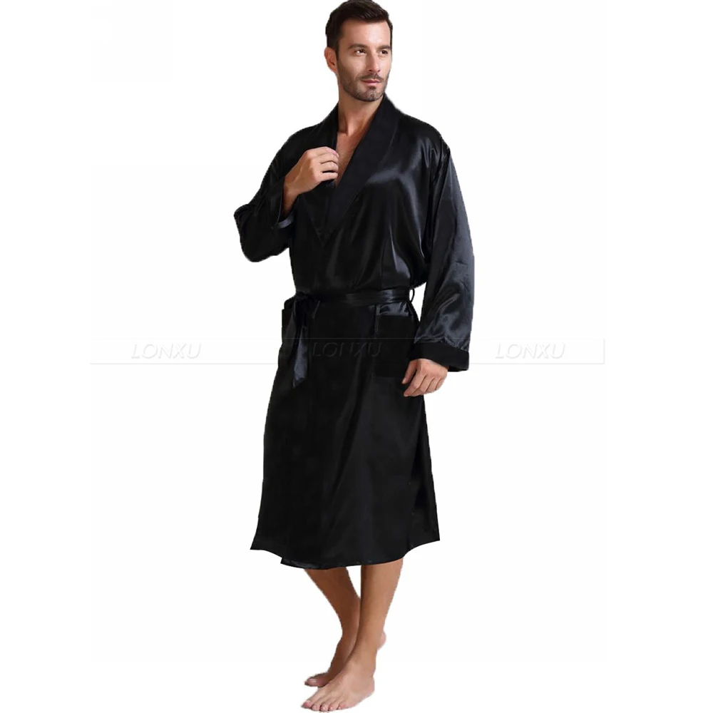 Pyjama en Satin de soie pour hommes, vêtements de nuit, Robes de bain, chemise de nuit S ~ 3XL