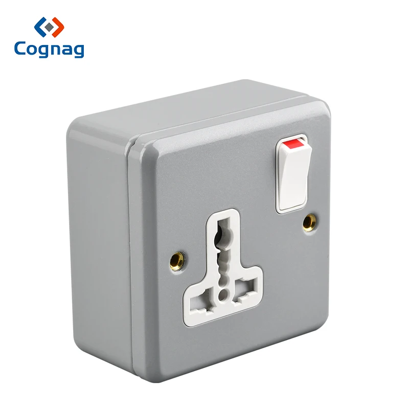 

Durable grey color out door 1 gang 13A universal metal clad switch socket single socket