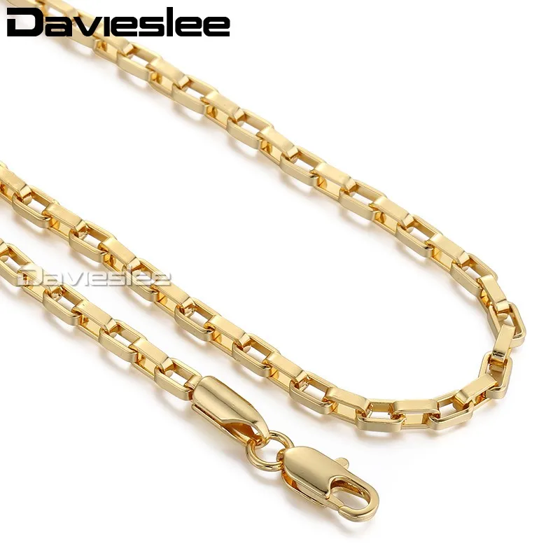 Davieslee Gold Color Box Chain Necklace for Men Women Wholesale Fashion Jewelry Gift Mens Necklaces Chains 3mm 18-36inch LGN376