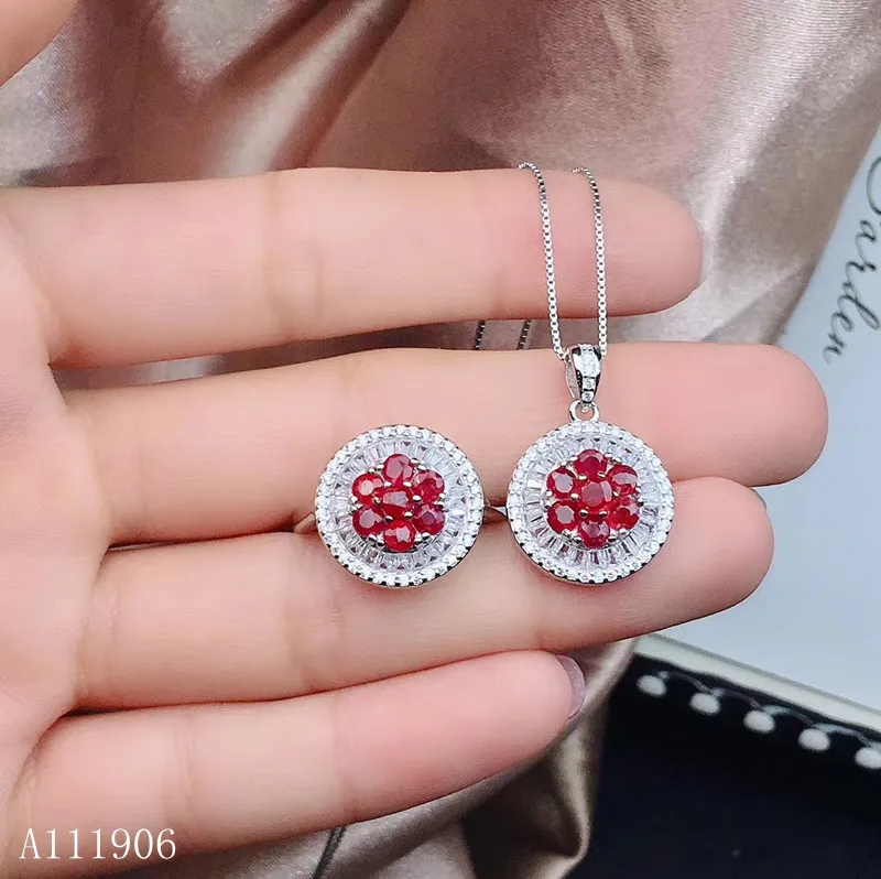 

KJJEAXCMY boutique jewelry 925 sterling silver inlaid natural ruby female ring necklace pendant set supports re-examination of n