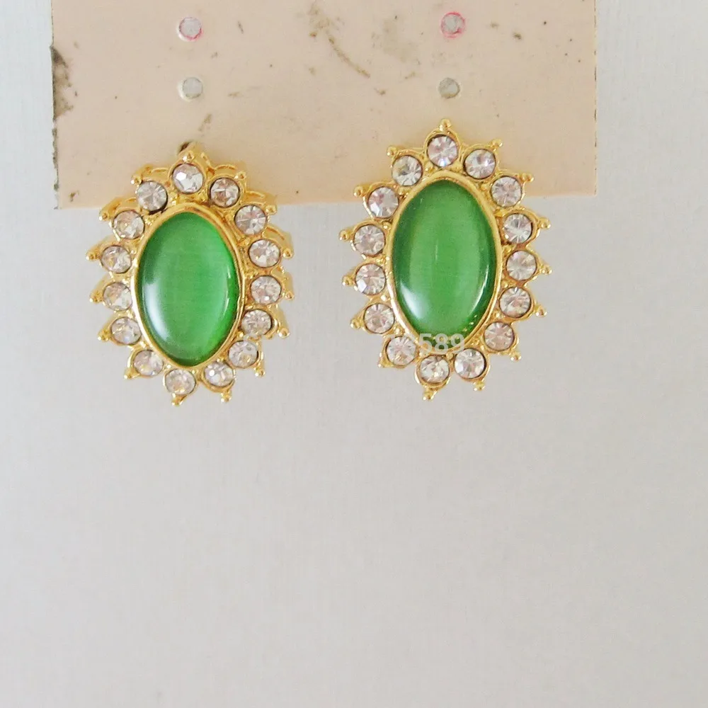 GREEN BLUE COLOR WITH CZ STONES YELLOW GOLD PLATED TALL 0.67