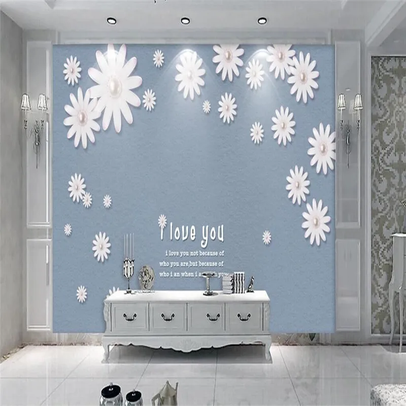 3D elegant white flowers jewelry wall professional production wallpaper mural custom photo wall