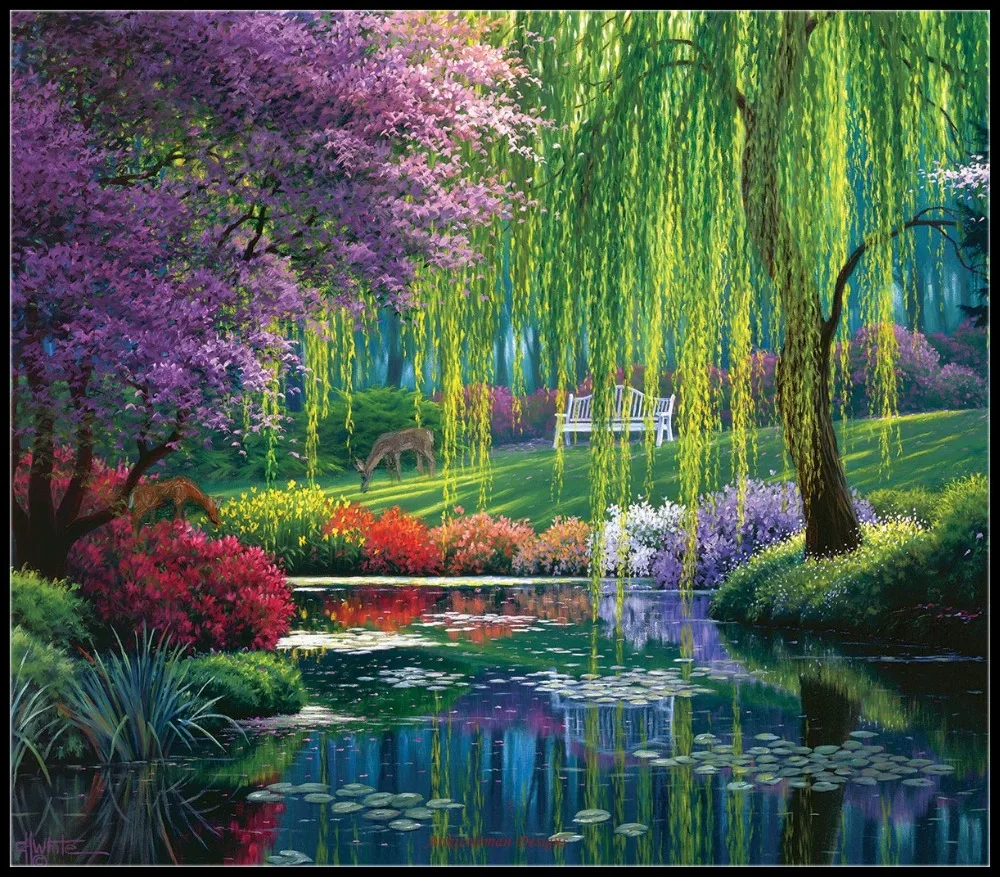 Willow Pond - Counted Cross Stitch Kits - Handmade Needlework for Embroidery 14 ct Cross Stitch Sets DMC Color