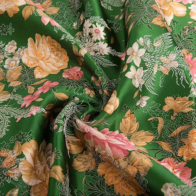 new arrival polyester brocade green peony flower fabric for felt patchwork dress tissue telas bag bed sheet cos play 100x75cm